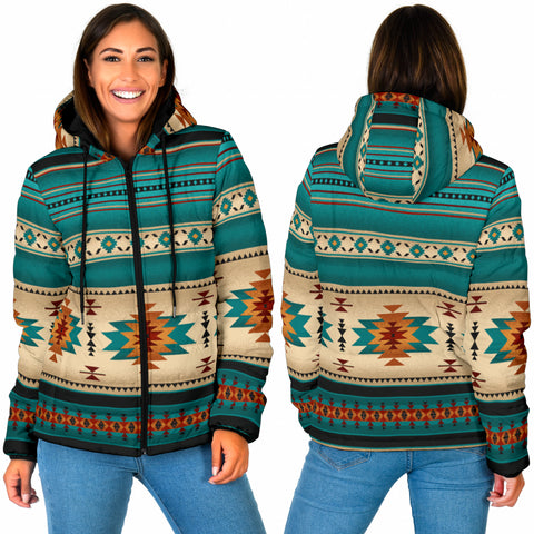 Powwow StoreGBNAT0055904 Blue Native Women's Padded Hooded Jacket