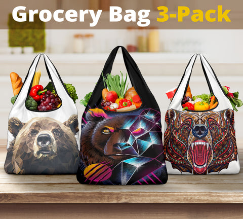 Powwow Store bear design pattern grocery bags new