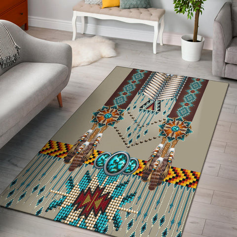 Powwow Store turquoise blue pattern breastplate native american area rug gb nat00069 rug01