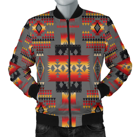 Powwow Store gb nat00046 11 gray tribe pattern native mens bomber jacket