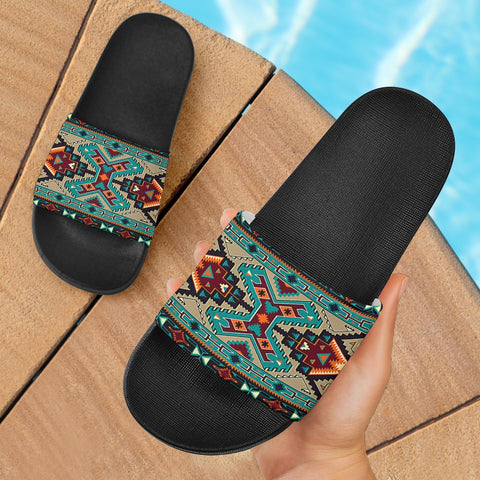 Tribe Blue Pattern Native American Slide Sandals - Powwow Store