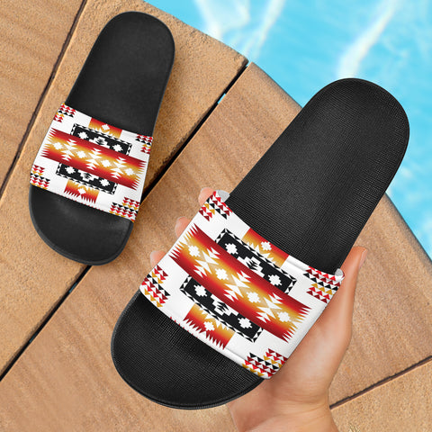 Powwow Store gb nat00075 sand01 white tribes pattern native american slide sandals