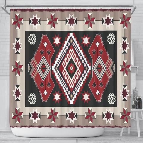 Ethnic Red Gray Pattern Shower Curtain - Powwow Store