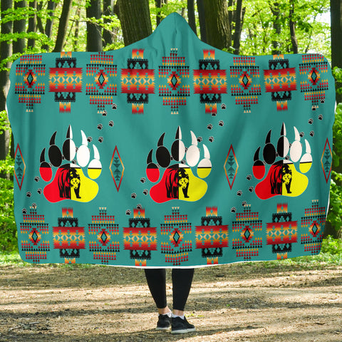 Powwow Store bear foot pattern turquoise hooded blanket