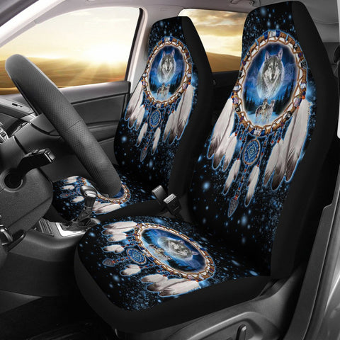 Galaxy Wolf Dreamcatcher Native American Car Seat Covers - Powwow Store