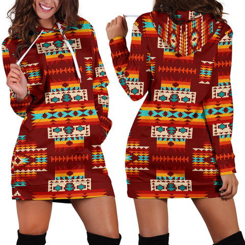 Powwow Store gb nat00402 02 red pattern native hoodie dress