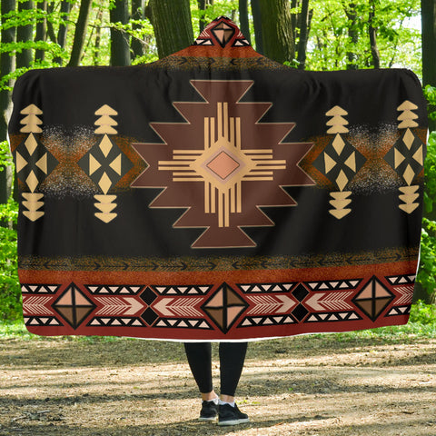 Powwow Store gb nat00139 brown geometric native hooded blanket