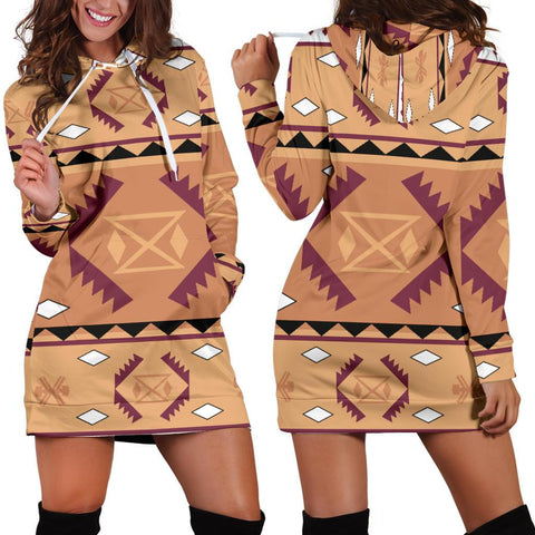 Pink Purple Pattern Native American Hoodie Dress - Powwow Store