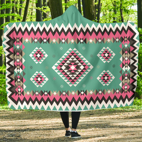 Powwow Store gb nat00415 03 ethnic geometric pink pattern hooded blanket