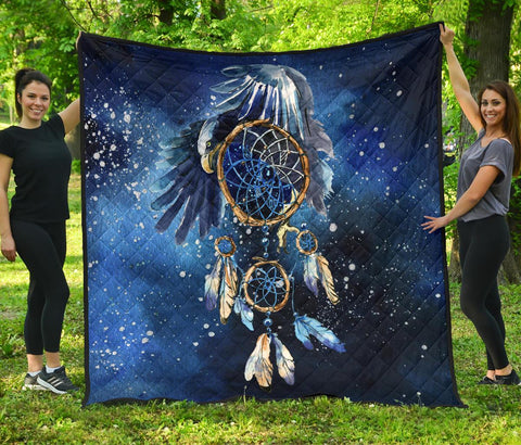 Blue Galaxy Dreamcatcher Native American Premium Quilt - ProudThunderbird