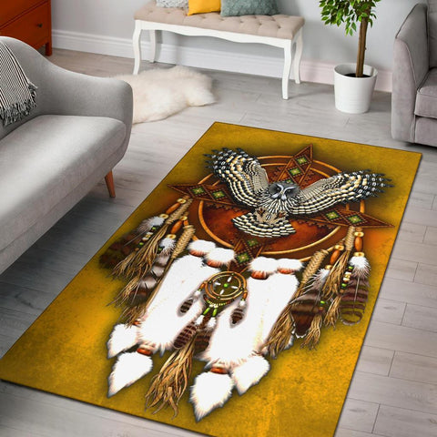 Owl Dreamcatcher Yello Native American Area Rug - Powwow Store