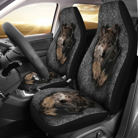 Gray Wolf Jumping Native American Car Seat Covers - Powwow Store