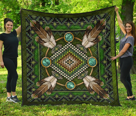 Green Mandala Native American Premium Quilt - Powwow Store