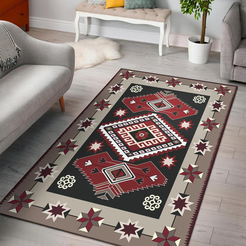 Ethnic Tribal Red Brown Pattern Native American Area Rug - Powwow Store