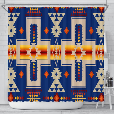 Navy Native Tribes Pattern Native American Shower Curtain - Powwow Store