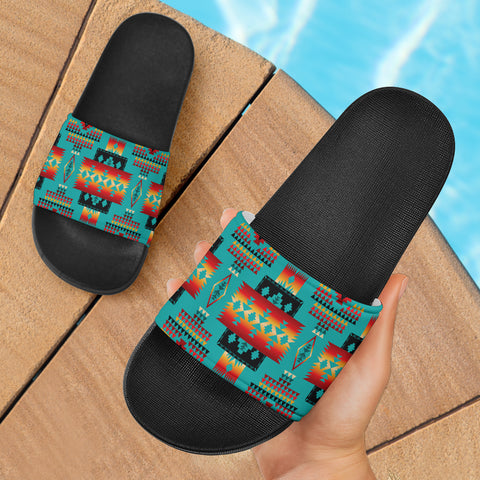 Powwow Store blue native tribes pattern native american slide sandals