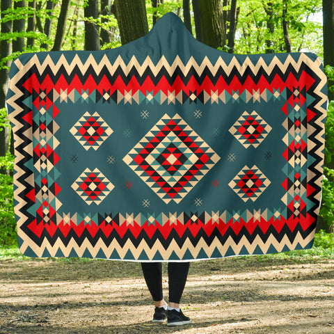 Powwow Store gb nat00415 ethnic geometric red pattern hooded blanket