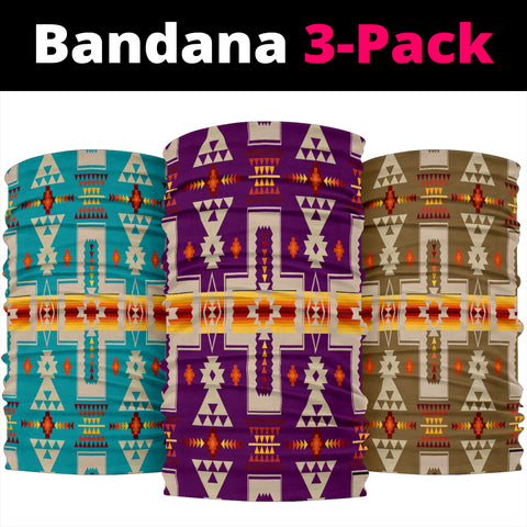 Powwow Store purple brown blue tribe design native american bandana 3 pack