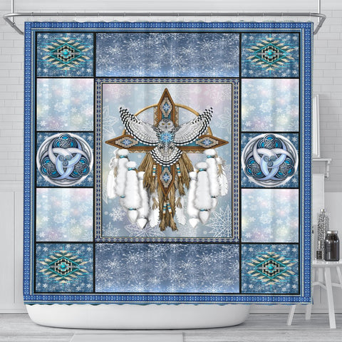 Snowy Owl Dreamcatcher Native American Shower Curtain no link - Powwow Store