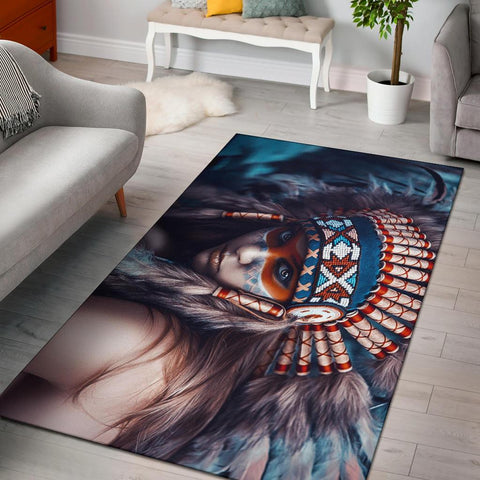 3D Native Girl Native American Area Rug - Powwow Store