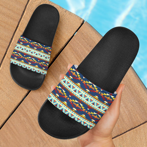 Blue Pattern Native American Slide Sandals - ProudThunderbird