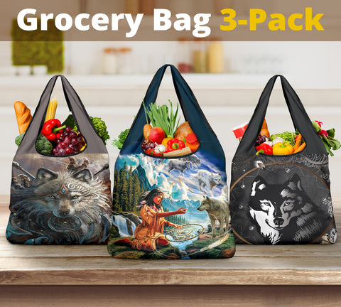 Powwow Store dream wolf with girl grocery bags new