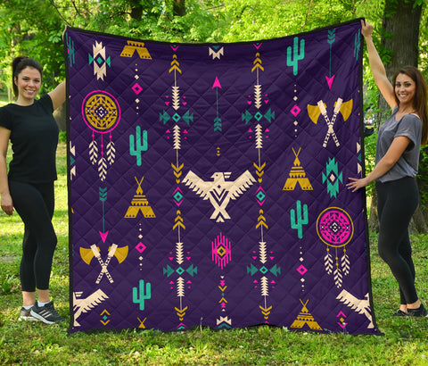 Powwow Store gb nat00575 thunderbird pattern blue premium quilt