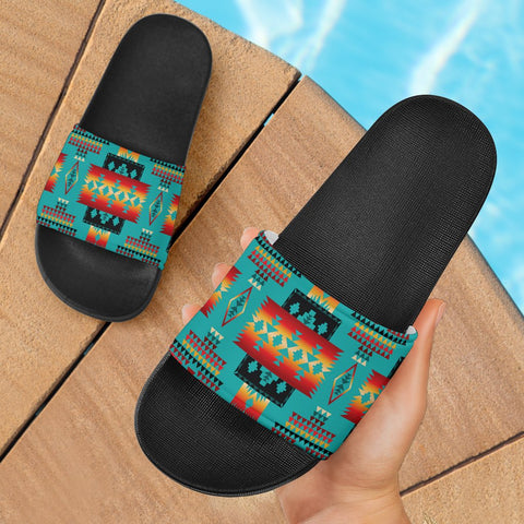 Blue Native Tribes Pattern Native American Slide Sandals no link - Powwow Store
