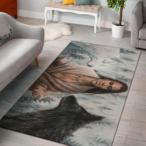 Man And Wolf Native American Area Rug - Powwow Store