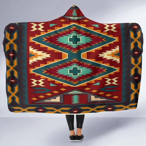 Native Red Pattern Native American Hooded Blanket - Powwow Store