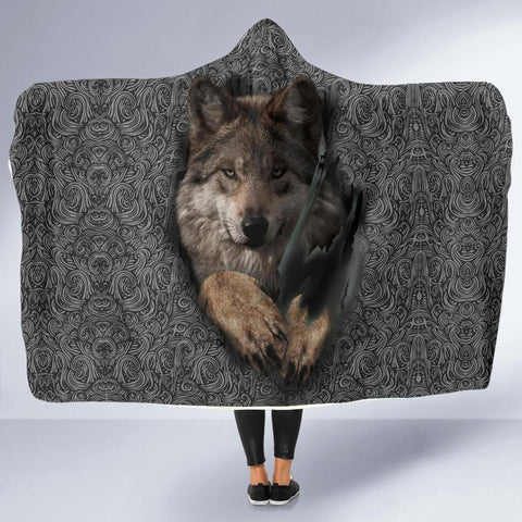 Gray Wolf Escape Native American Hooded Blanket - Powwow Store