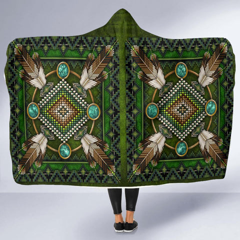 Native Amrican Mandala Pattern Green Hooded Blanket - Powwow Store
