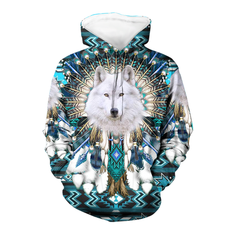 Powwow StoreHD00058  Wolf Feather Pattern Native 3D Hoodie