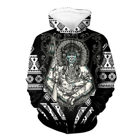 Powwow StoreGBNAT00636 Chief Pattern  Black Native 3D Hoodie