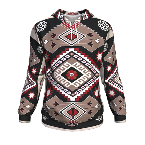 Gray Red Pattern Native American Hoodie - Powwow Store