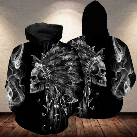 Powwow Store gb nat00333 skull chief butterflies native american 3d hoodie
