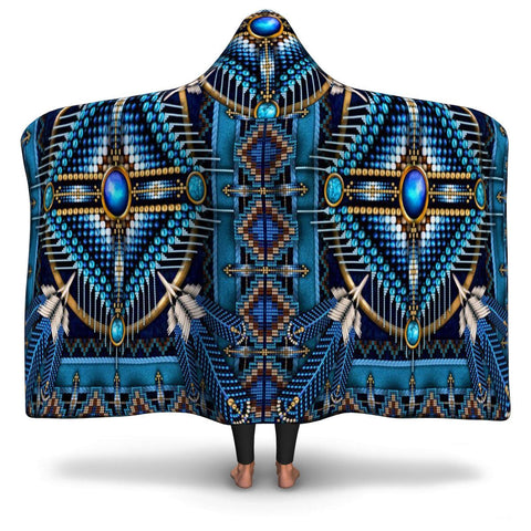 Blue Native American Mandala Pattern Green Hooded Blanket - Powwow Store