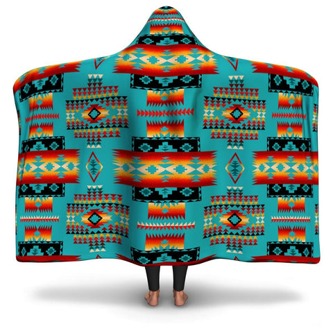 Blue Tribe Pattern Native American Design Hooded Blanket - Powwow Store