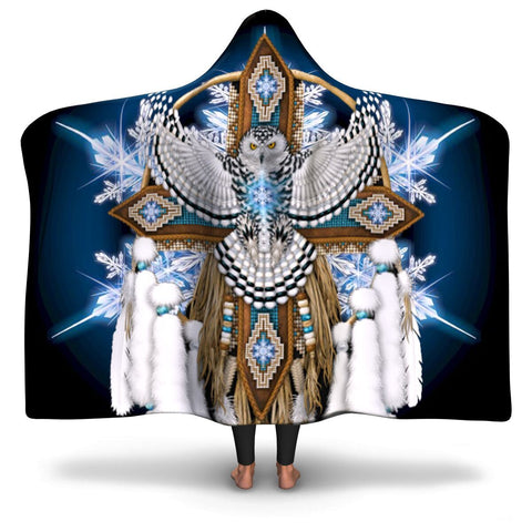 Snow Owl Dreamcatcher Native American Hooded Blanket - Powwow Store
