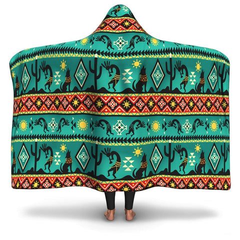 Kokopelli Myth Green Native American Hoodie Blanket - Powwow Store