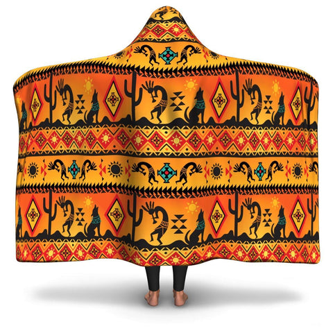 Kokopelli Myth Yellow Native American Hoodie Blanket - Powwow Store