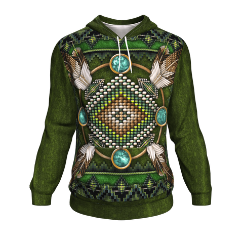 Native American Green Mandala Pattern 3D Pullover Hoodie - Powwow Store