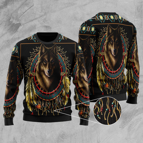 Powwow Store gb nat00020 wolf warrior dreamcatcher native american sweater