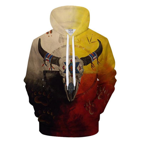Native American 3D Bison Skull Unique Hoodies no link - Powwow Store