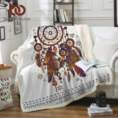 Dreamcatcher Feathers Throw Bed Fleece Native American Blanket - ProudThunderbird