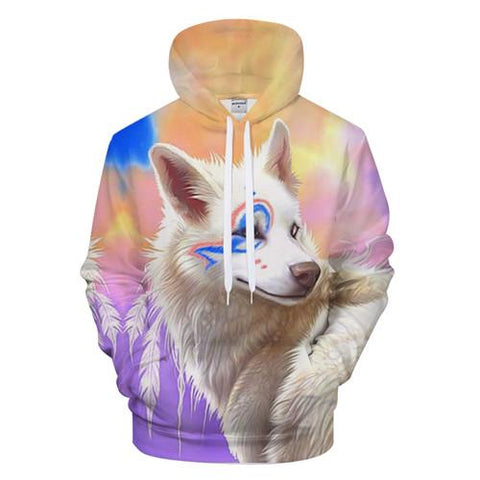 Cartoon Wolf Colorful 3D Native American Hoodie - ProudThunderbird