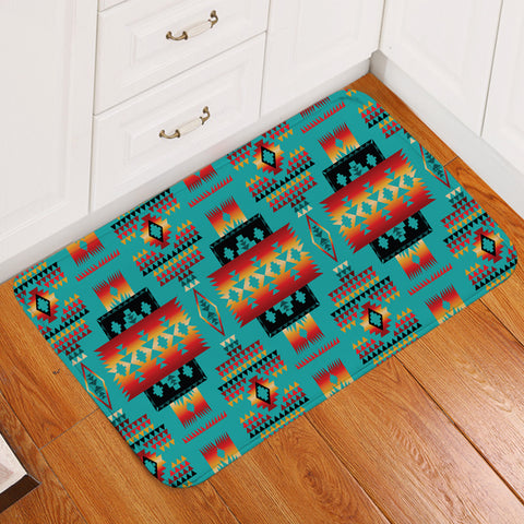 Powwow Store gb nat00046 01 blue native tribes pattern native american doormat