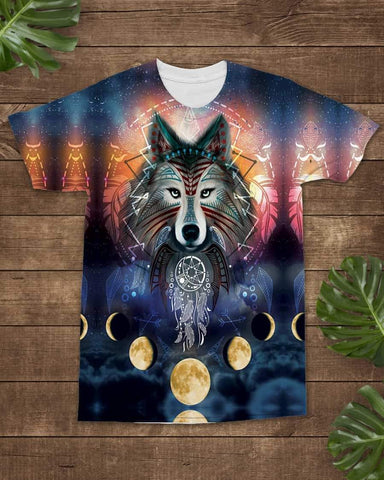 Native American Wolf Moon Galaxy All-over T-Shirt - Powwow Store