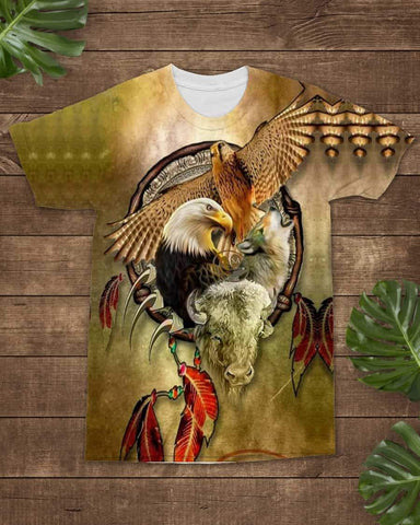 Native American Bison Wolf Eagle Hawk All-over T-Shirt - Powwow Store