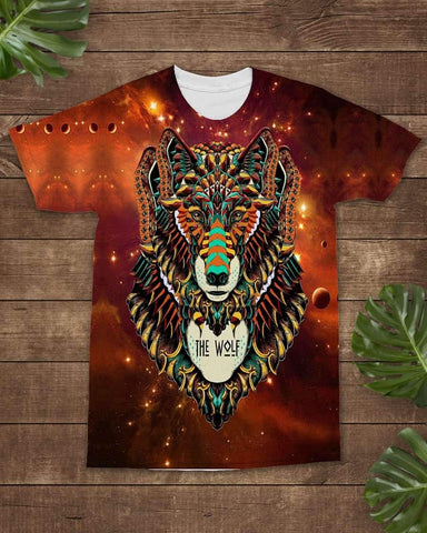 Native American Colorful Wolf Brown All-over T-Shirt - Powwow Store
